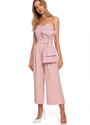 Corset Suit with Draped Bow, Waist Tie & Wide 7/8 Legs - MimiStylez