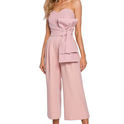 Corset Suit with Draped Bow, Waist Tie & Wide 7/8 Legs - MimiStylez