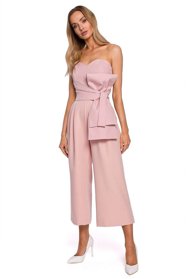 Corset Suit with Draped Bow, Waist Tie & Wide 7/8 Legs - MimiStylez