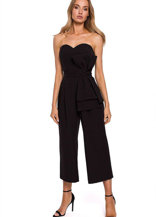 Corset Suit with Draped Bow, Waist Tie & Wide 7/8 Legs - MimiStylez