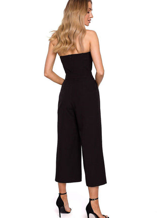 Corset Suit with Draped Bow, Waist Tie & Wide 7/8 Legs - MimiStylez