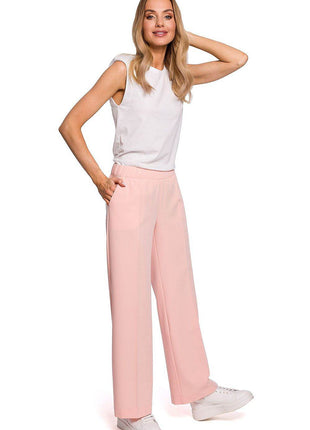 Wide-Leg Pleated Trousers with Elastic Waistband - MimiStylez