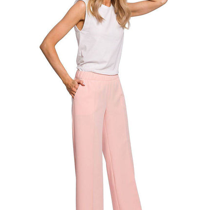 Wide-Leg Pleated Trousers with Elastic Waistband - MimiStylez