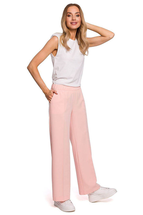 Wide-Leg Pleated Trousers with Elastic Waistband - MimiStylez