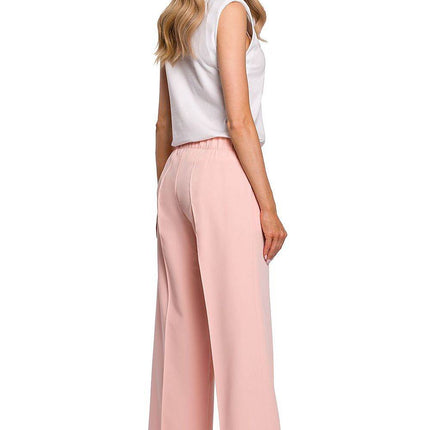 Wide-Leg Pleated Trousers with Elastic Waistband - MimiStylez