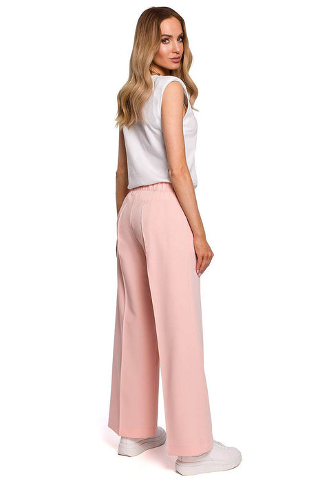 Wide-Leg Pleated Trousers with Elastic Waistband - MimiStylez