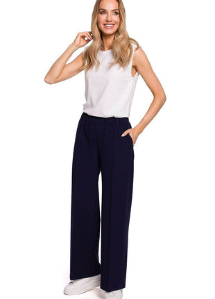 Wide-Leg Pleated Trousers with Elastic Waistband - MimiStylez