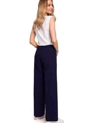 Wide-Leg Pleated Trousers with Elastic Waistband - MimiStylez
