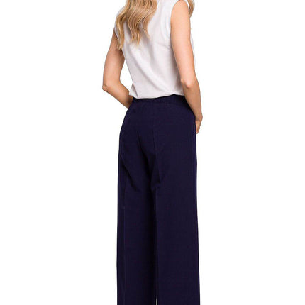 Wide-Leg Pleated Trousers with Elastic Waistband - MimiStylez
