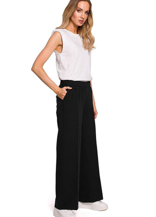 Wide-Leg Pleated Trousers with Elastic Waistband - MimiStylez