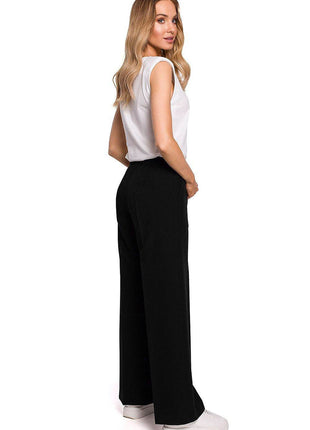 Wide-Leg Pleated Trousers with Elastic Waistband - MimiStylez