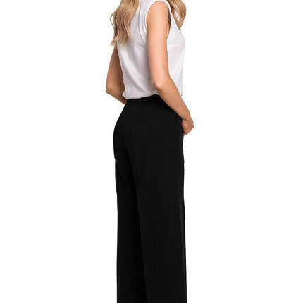 Wide-Leg Pleated Trousers with Elastic Waistband - MimiStylez