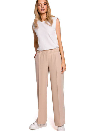 Wide-Leg Pleated Trousers with Elastic Waistband - MimiStylez