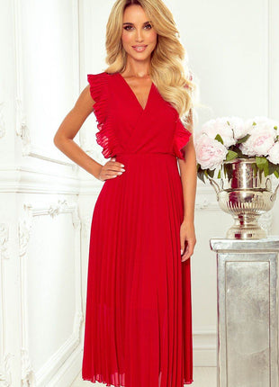 Pleated Chiffon Dress with Ruffles & 7/8 Skirt - MimiStylez