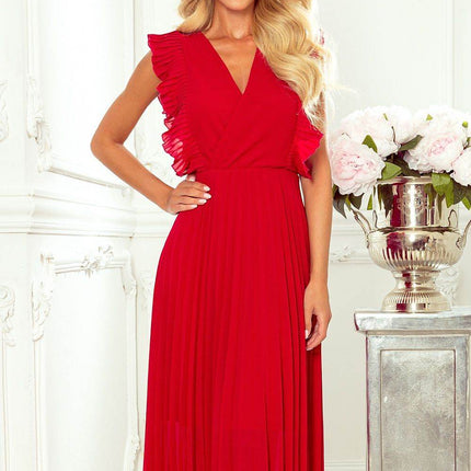 Pleated Chiffon Dress with Ruffles & 7/8 Skirt - MimiStylez