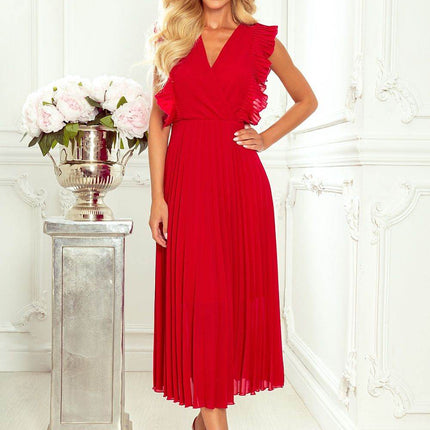 Pleated Chiffon Dress with Ruffles & 7/8 Skirt - MimiStylez