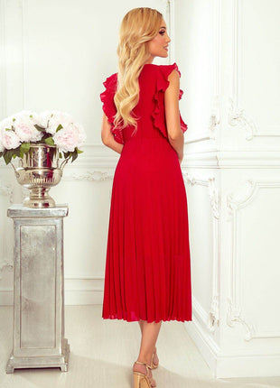 Pleated Chiffon Dress with Ruffles & 7/8 Skirt - MimiStylez