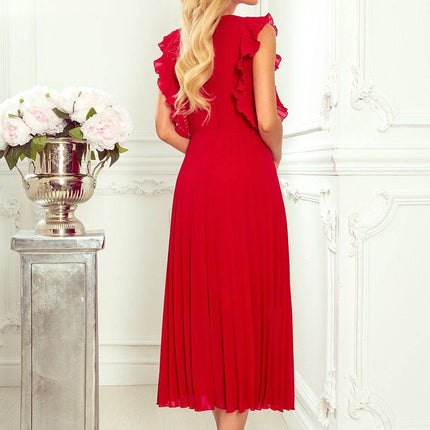 Pleated Chiffon Dress with Ruffles & 7/8 Skirt - MimiStylez