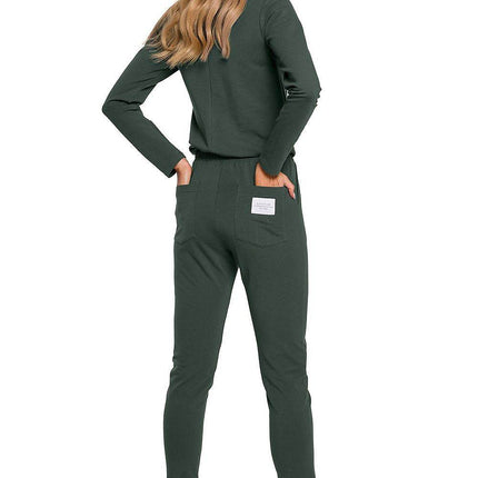 Fitted Knit Cotton Jumpsuit with Long Sleeves, Elastic Waistband - MimiStylez