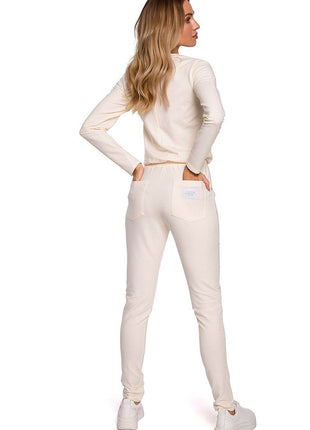 Fitted Knit Cotton Jumpsuit with Long Sleeves, Elastic Waistband - MimiStylez