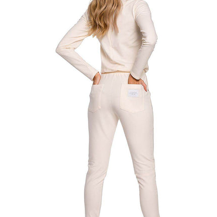 Fitted Knit Cotton Jumpsuit with Long Sleeves, Elastic Waistband - MimiStylez