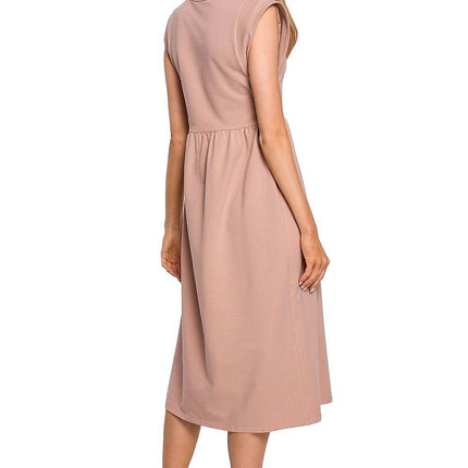 Knitted Cotton Midi Dress with High Waist and Short Sleeves - MimiStylez