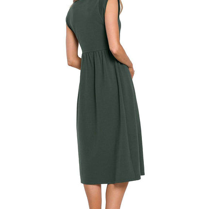 Knitted Cotton Midi Dress with High Waist and Short Sleeves - MimiStylez