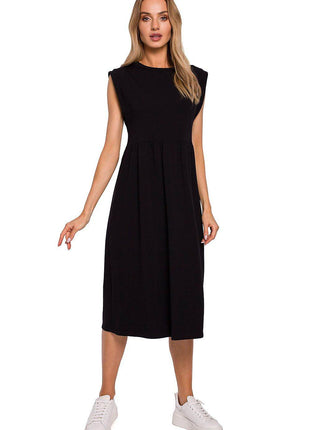 Knitted Cotton Midi Dress with High Waist and Short Sleeves - MimiStylez