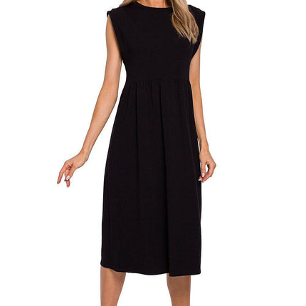 Knitted Cotton Midi Dress with High Waist and Short Sleeves - MimiStylez
