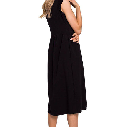 Knitted Cotton Midi Dress with High Waist and Short Sleeves - MimiStylez
