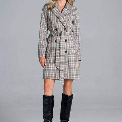 Knee-Length Autumn Coat with Jacket Collar, Button Closure & Belt – Fully Lined - MimiStylez