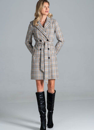 Knee-Length Autumn Coat with Jacket Collar, Button Closure & Belt – Fully Lined - MimiStylez