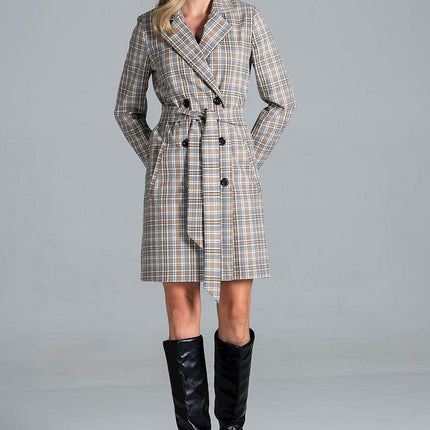 Knee-Length Autumn Coat with Jacket Collar, Button Closure & Belt – Fully Lined - MimiStylez