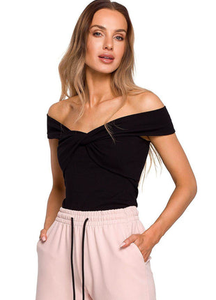 Summer Shoulder-Baring Cotton Blouse with Front Interlace Detail - MimiStylez