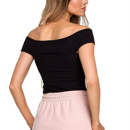 Summer Shoulder-Baring Cotton Blouse with Front Interlace Detail - MimiStylez