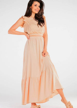 Viscose Maxi Skirt with Frill & Elastic Waist - MimiStylez