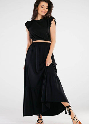Viscose Maxi Skirt with Frill & Elastic Waist - MimiStylez