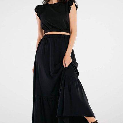 Viscose Maxi Skirt with Frill & Elastic Waist - MimiStylez