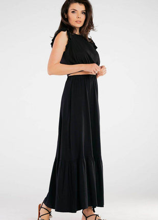 Viscose Maxi Skirt with Frill & Elastic Waist - MimiStylez