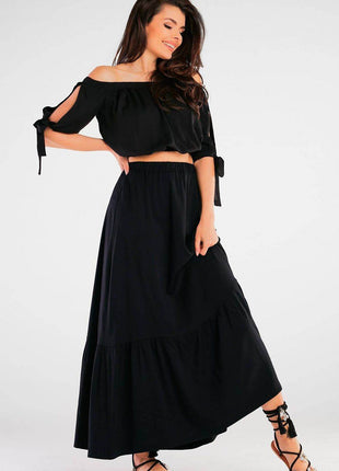 Viscose Maxi Skirt with Frill & Elastic Waist - MimiStylez