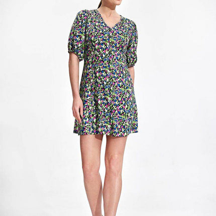 Summer Mini Dress with Patterned Buttons - MimiStylez