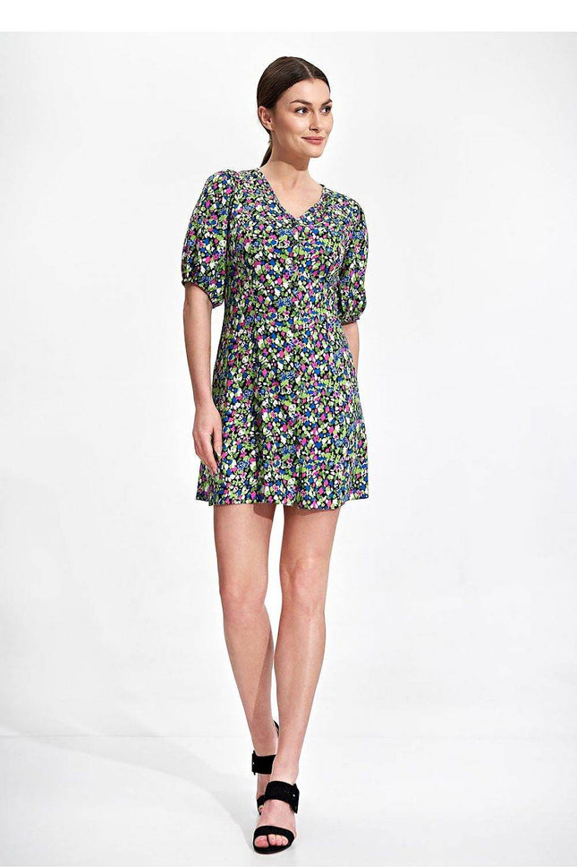 Summer Mini Dress with Patterned Buttons - MimiStylez
