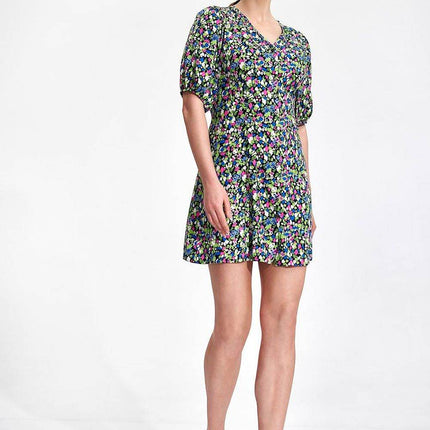 Summer Mini Dress with Patterned Buttons - MimiStylez