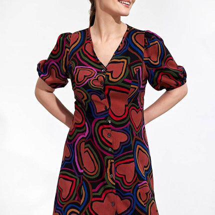 Summer Mini Dress with Patterned Buttons - MimiStylez