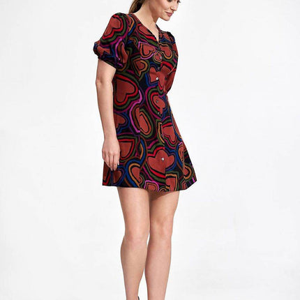 Summer Mini Dress with Patterned Buttons - MimiStylez