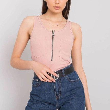 Sleeveless T-Shirt with Zipper Front & Decorative Pockets - MimiStylez