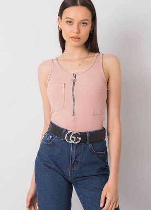 Sleeveless T-Shirt with Zipper Front & Decorative Pockets - MimiStylez