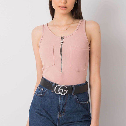 Sleeveless T-Shirt with Zipper Front & Decorative Pockets - MimiStylez