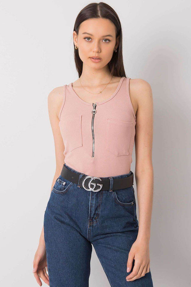 Sleeveless T-Shirt with Zipper Front & Decorative Pockets - MimiStylez