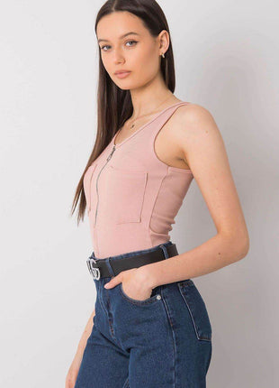 Sleeveless T-Shirt with Zipper Front & Decorative Pockets - MimiStylez